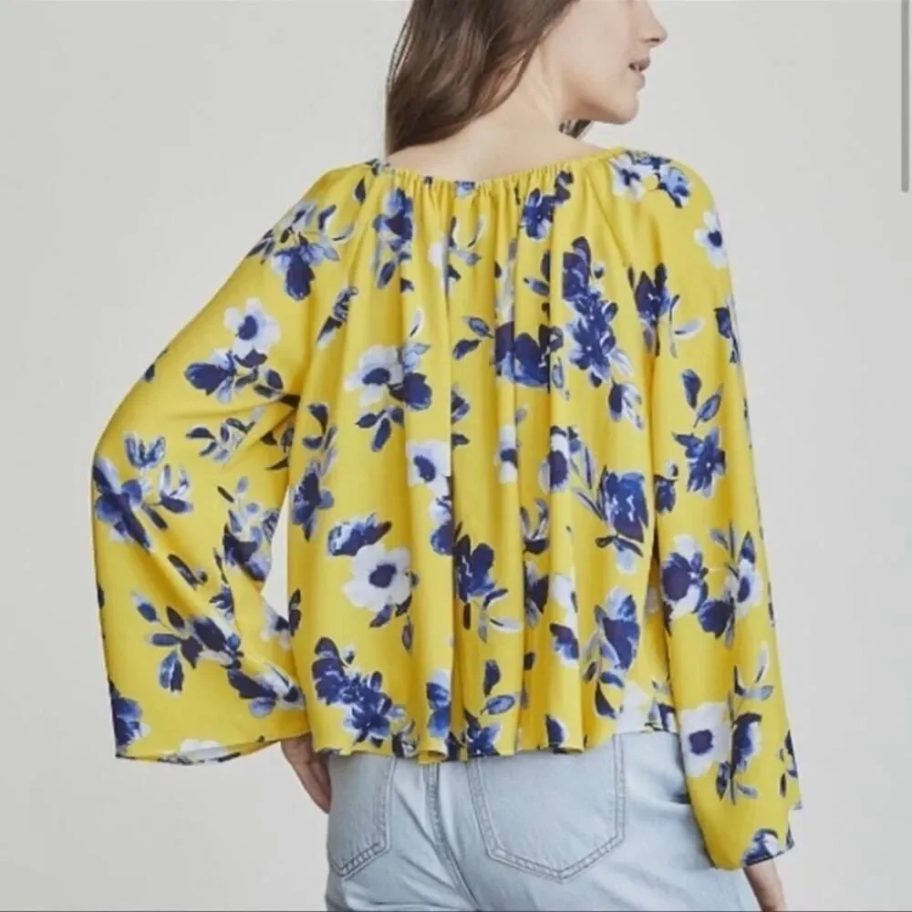 Elizabeth & James Yellow Floral‎ Peasant Top Size Medium